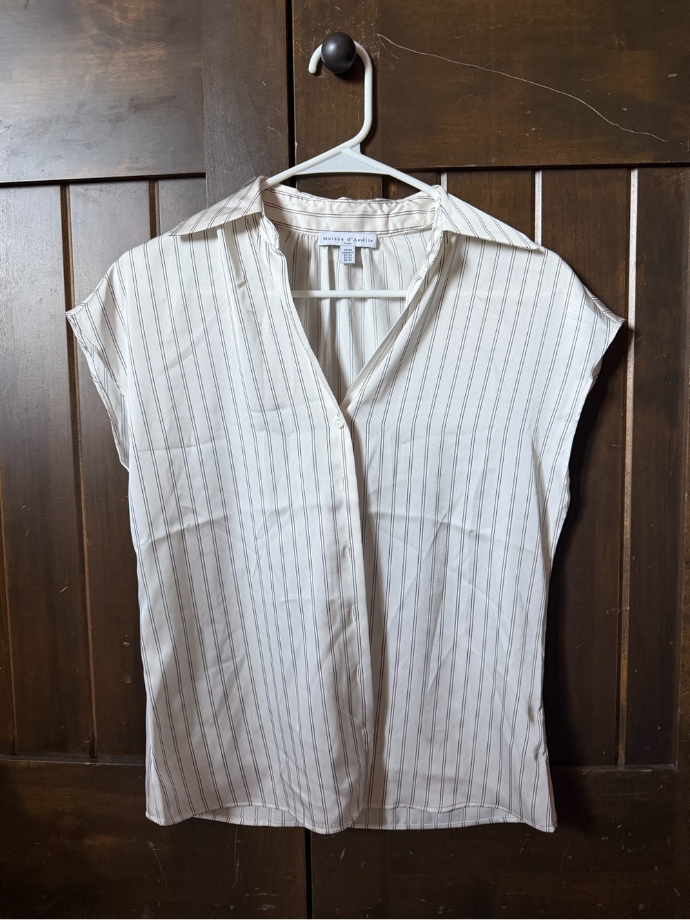 Madewell Cream Pinstripe Cap-Sleeve Button Down Shirt